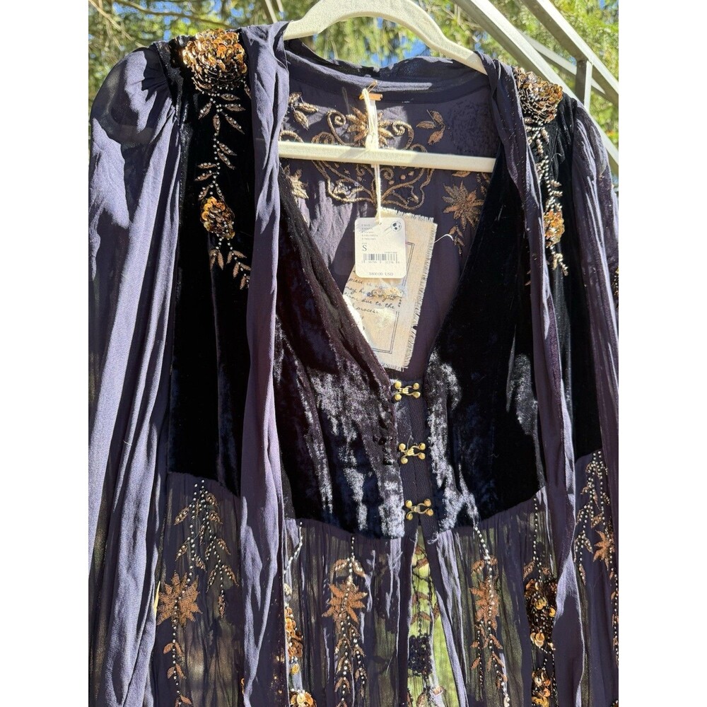 Free People Women’s S Embellished Velvet Maxi Duster Coat Boho Sequin NWT $800 - Picture 14 of 16
